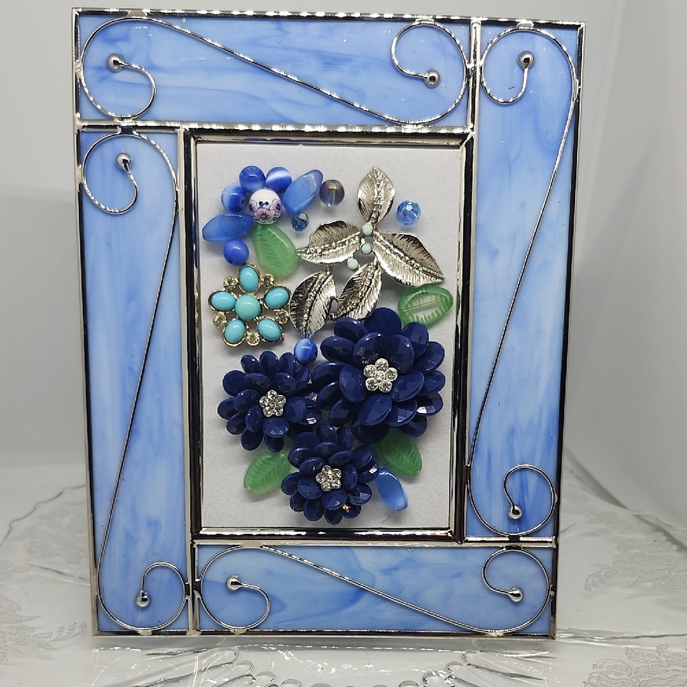 Blue and Silver Glass Frame A Jewerly Art Picture